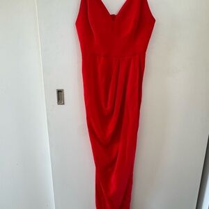 Shona Joy Red Asymmetrical Slit Cocktail Dress